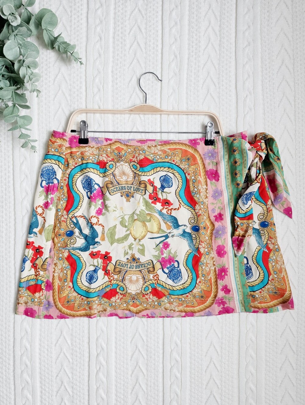Spell & The Gypsy Maddalena Wrap Skirt Mosaic Button Tie Side Lined Mini XXL - Picture 2 of 15